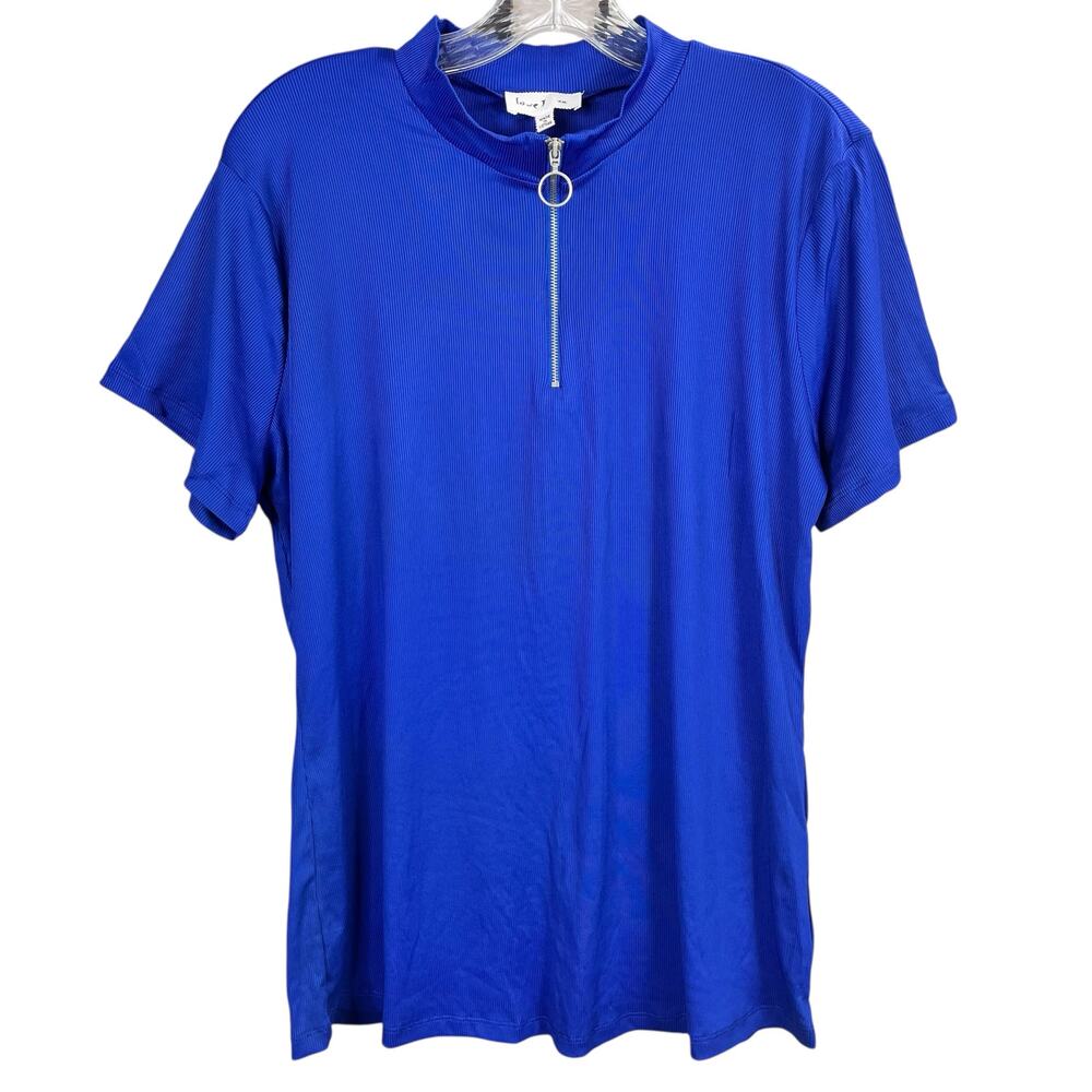 Love J Short Sleeve  Blue Rib Knit Top 2X NWT